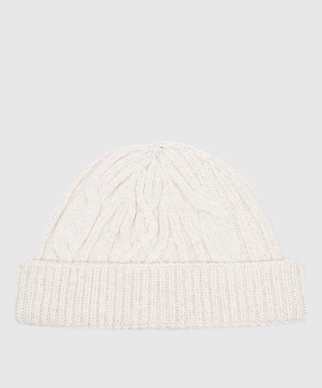 John Smedley Beige cashmere and wool beanie hat