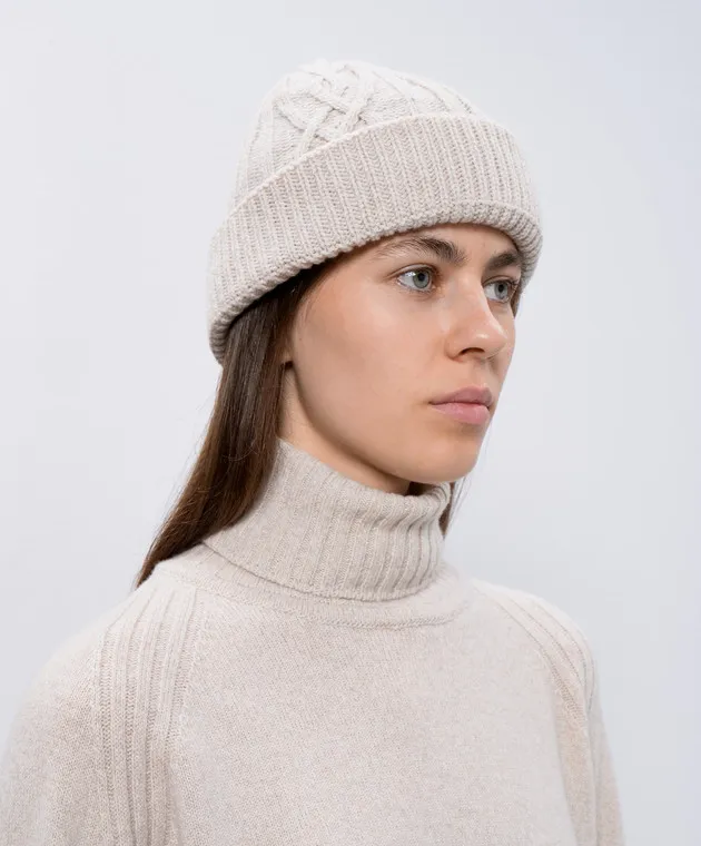 John Smedley Beige cashmere and wool beanie hat