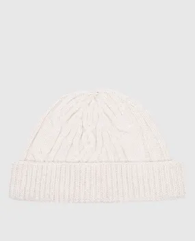 John Smedley Beige cashmere and wool beanie hat