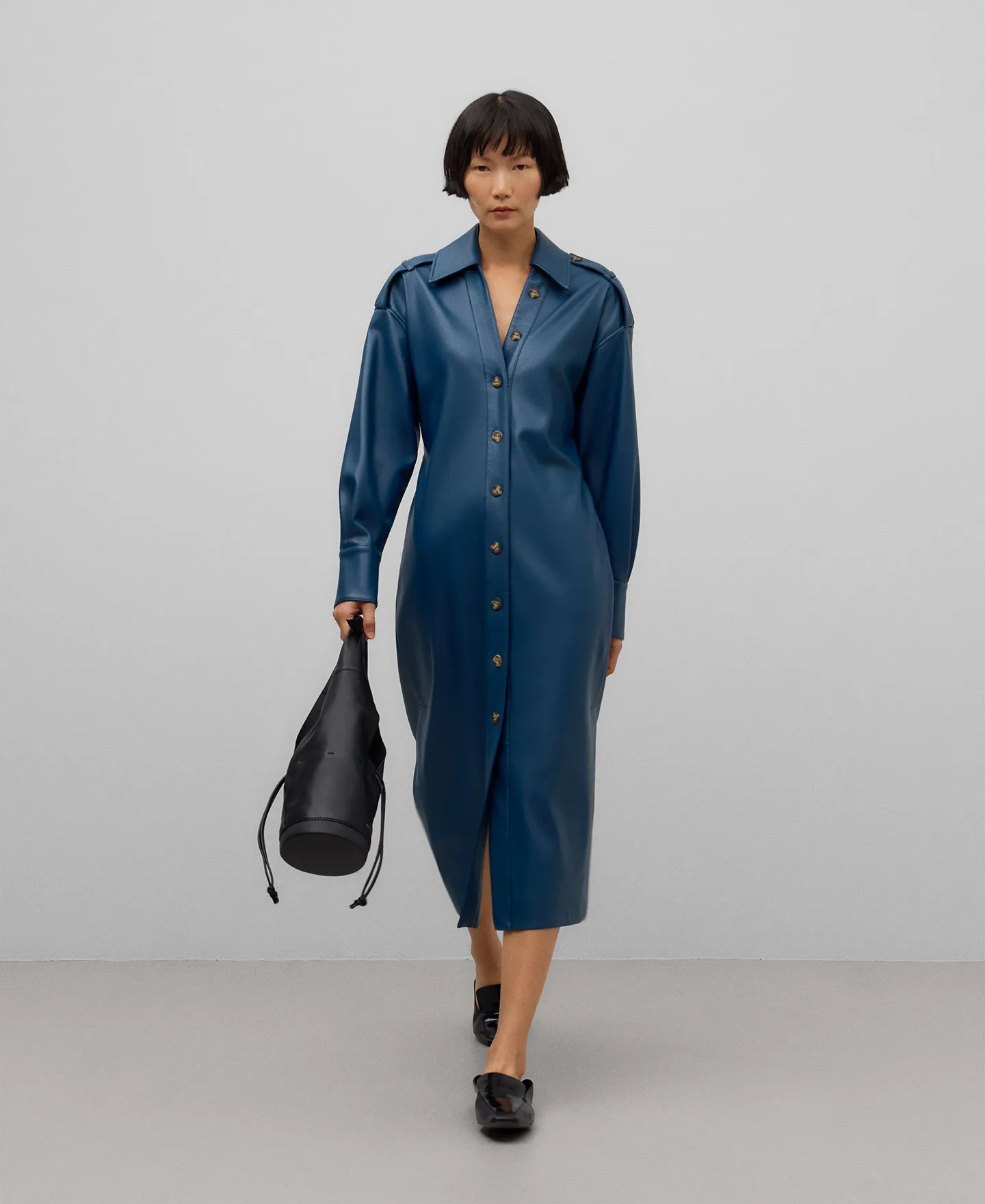 Leather-Non-Leather shirt dress woman