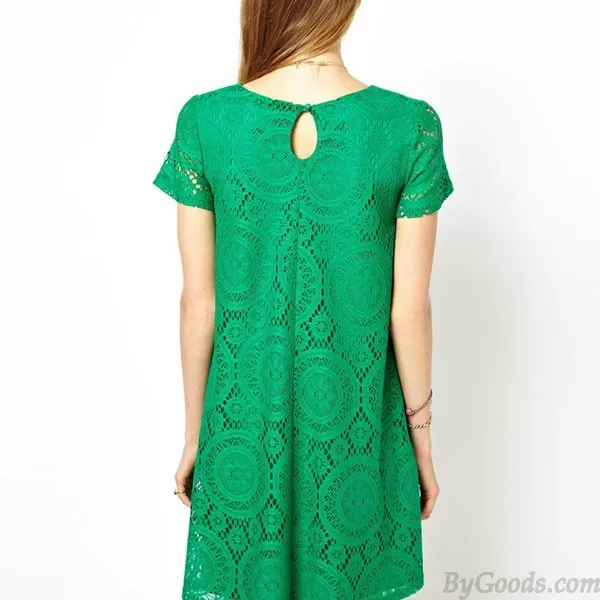 Loose Hollow Lace Short Sleeve Dress A-line Dress