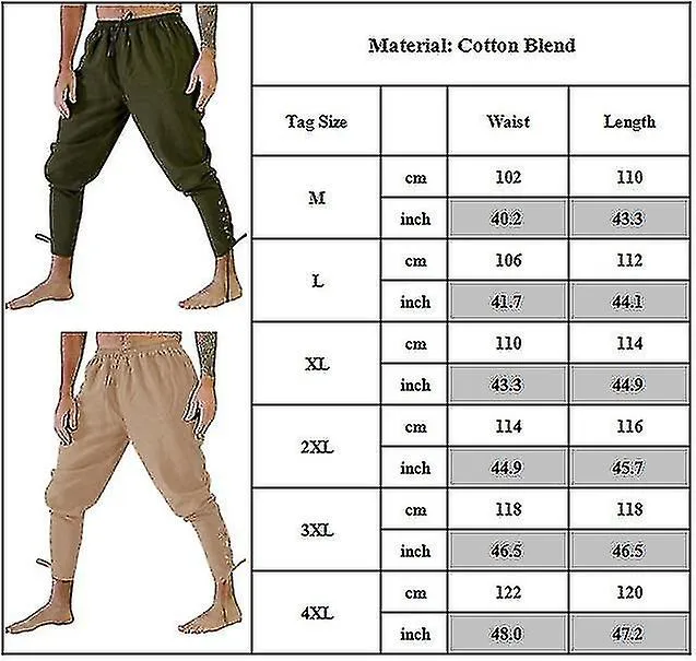 Men's Ankle Banded Pants Medieval Viking Navigator Pirate Costume Trousers Renaissance Gothic Pants