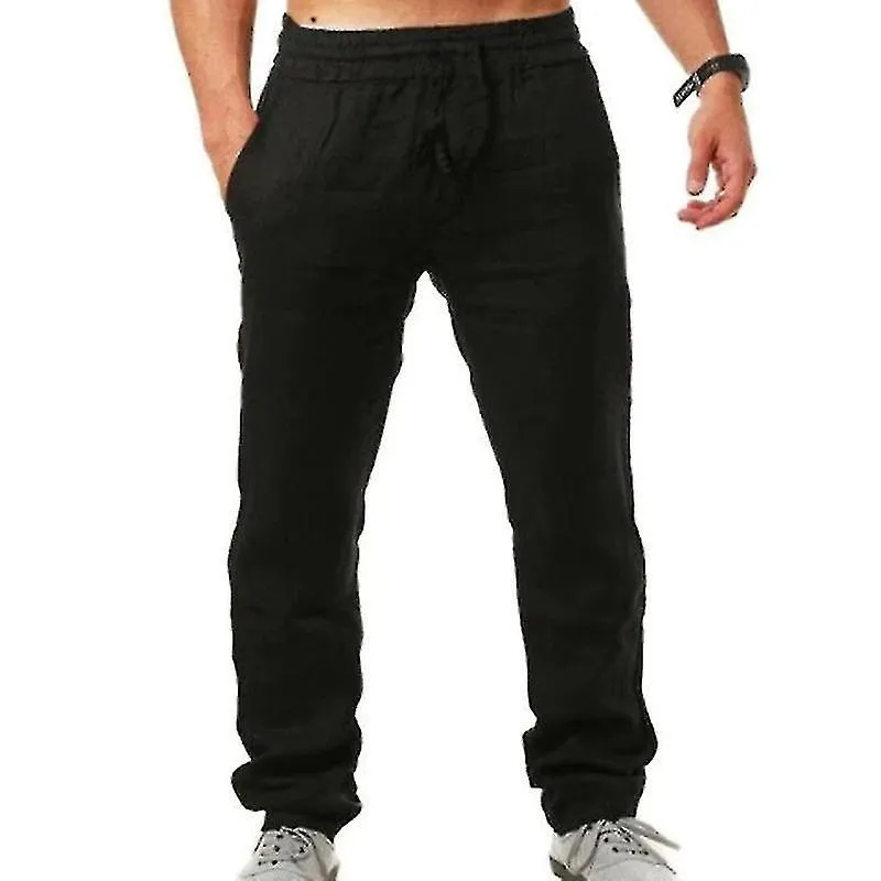 Mens Summer Harem Cotton Linen Pants Drawstring Loose Elasticated Trousers