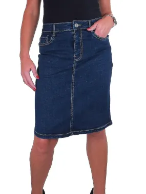 Mujer Knee Length Stretch Denim Pencil Skirt