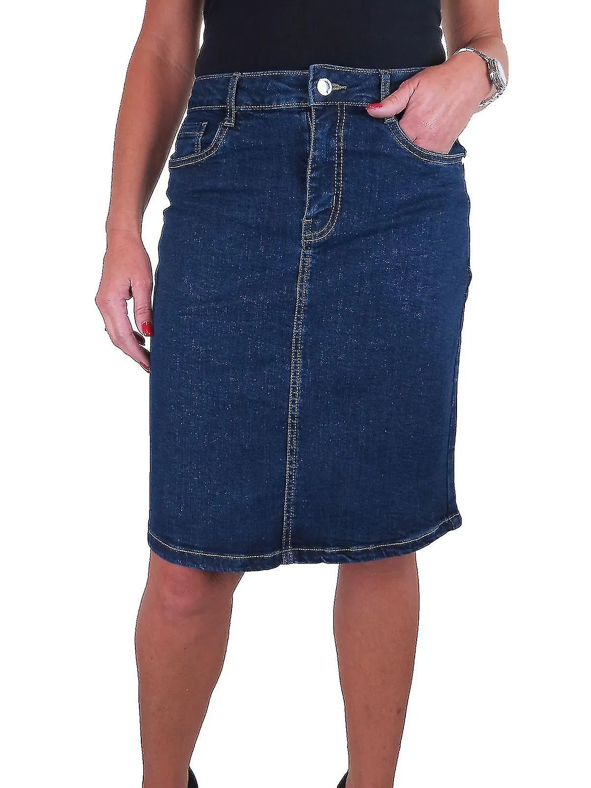 Mujer Knee Length Stretch Denim Pencil Skirt