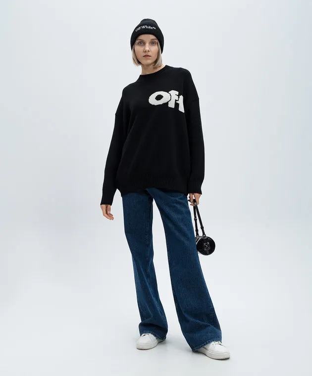 Off-White Black Wo Intarsio Sweater with Wool