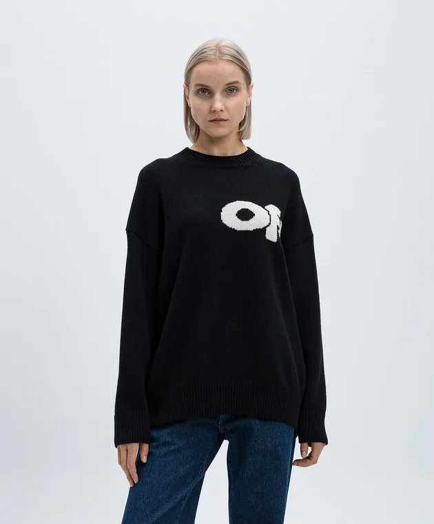 Off-White Black Wo Intarsio Sweater with Wool