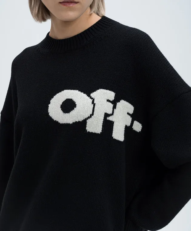 Off-White Black Wo Intarsio Sweater with Wool