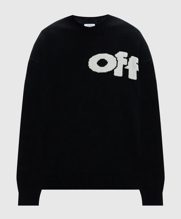 Off-White Black wool sweater with logo pattern