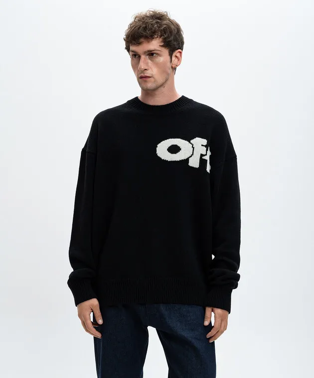 Off-White Black wool sweater with logo pattern