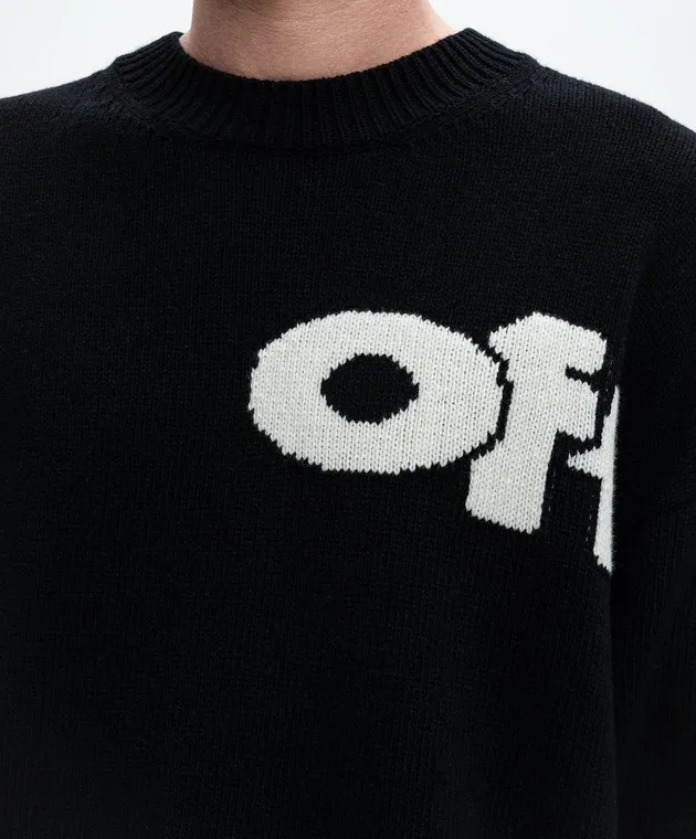 Off-White Black wool sweater with logo pattern