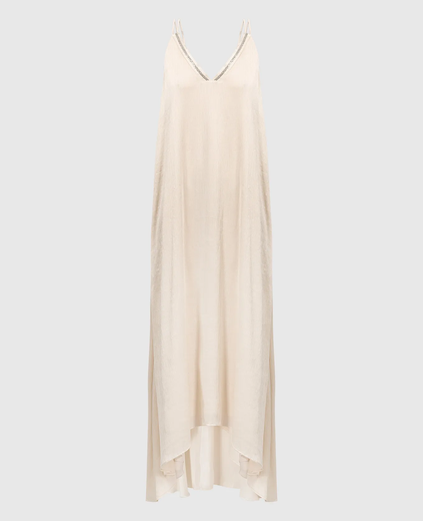 Peserico Beige asymmetric dress with monil chain