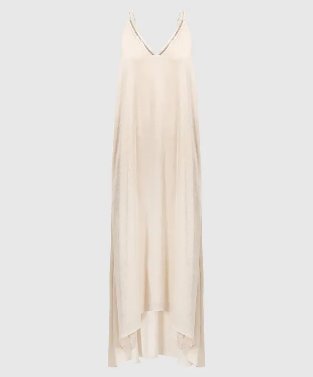 Peserico Beige asymmetric dress with monil chain