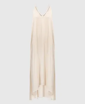 Peserico Beige asymmetric dress with monil chain