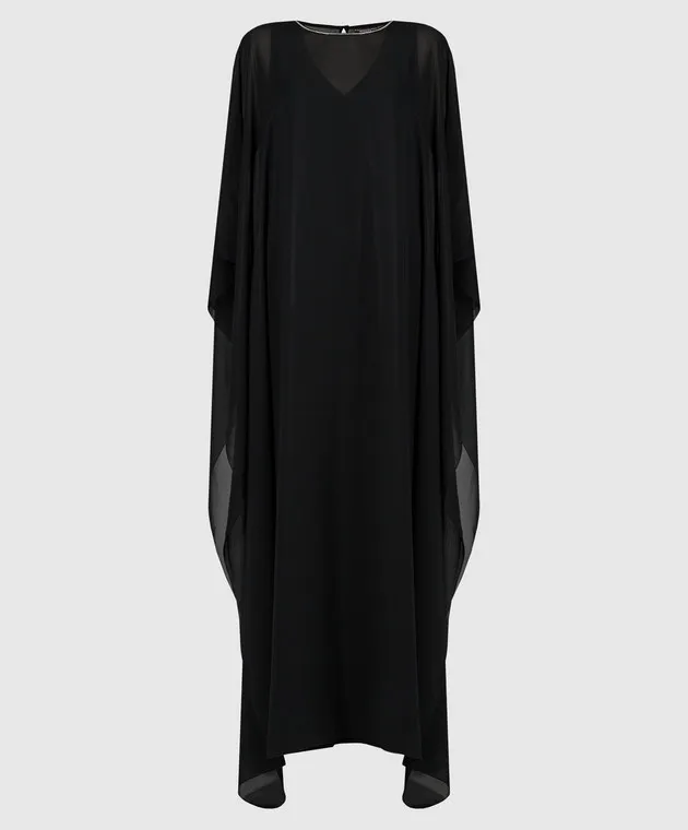 Peserico Black maxi dress with monil chain