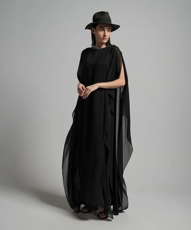 Peserico Black maxi dress with monil chain