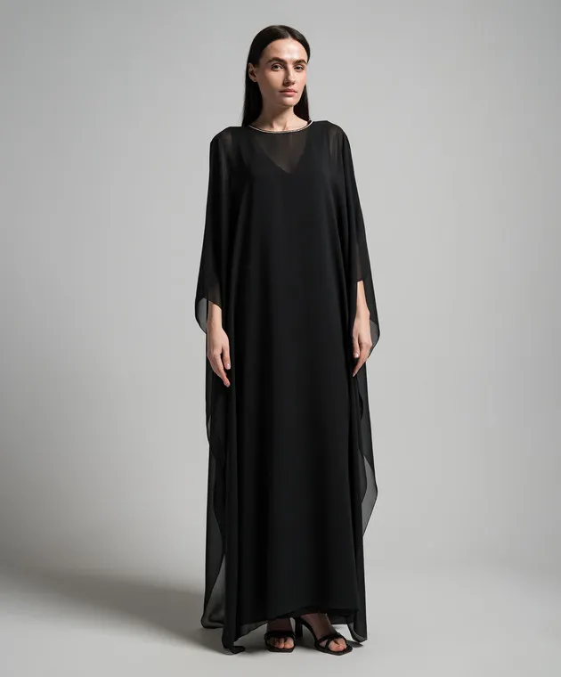 Peserico Black maxi dress with monil chain