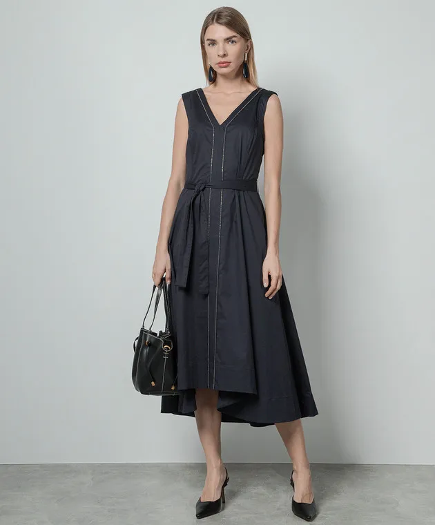 Peserico Blue midi dress with monil chain