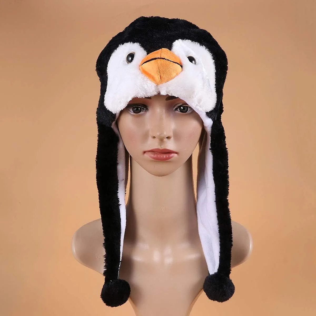 Plush Animal Hat Penguin Earflap Cap Winter Ski Aviator Style Hood For Children Adults