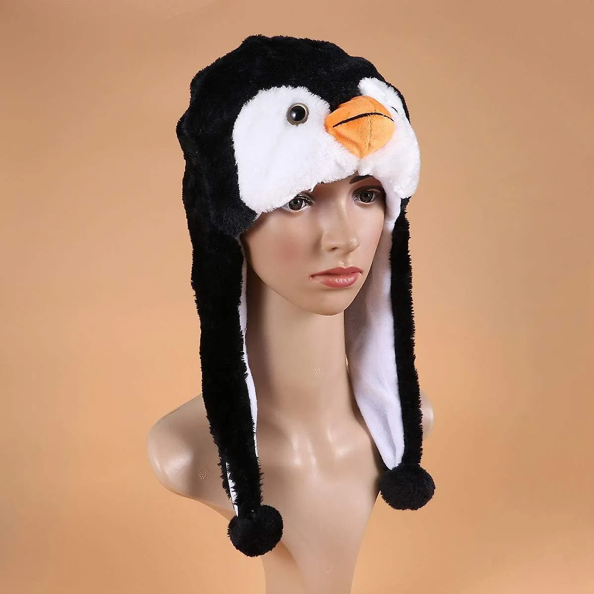 Plush Animal Hat Penguin Earflap Cap Winter Ski Aviator Style Hood For Children Adults