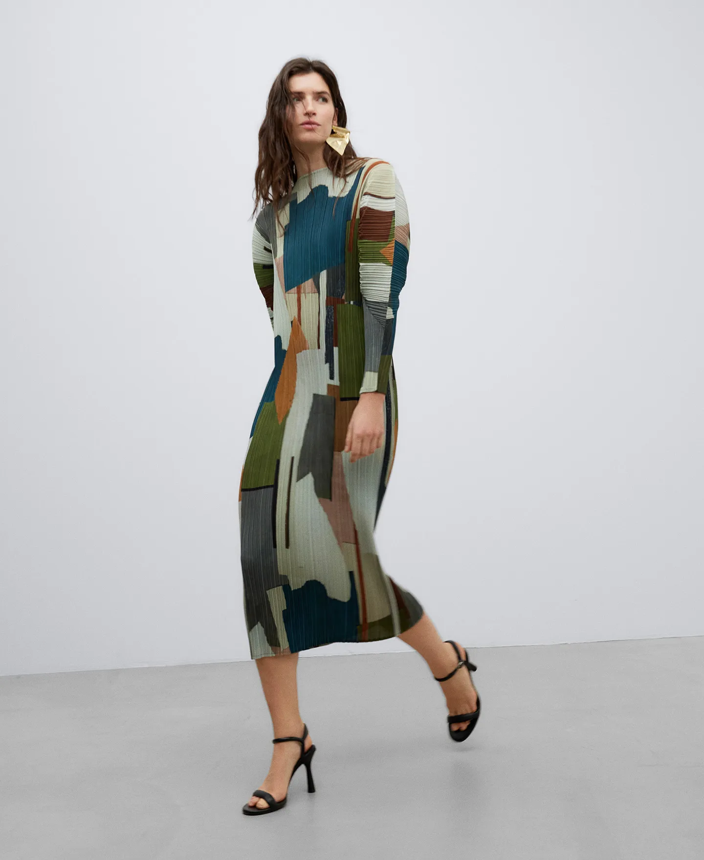 Printed crinkle dress woman