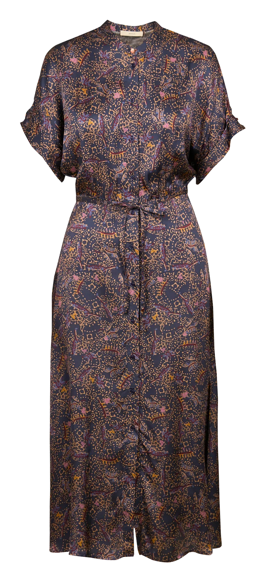 RINESSAN - Vestido largo de cuello redondo estampado en azul