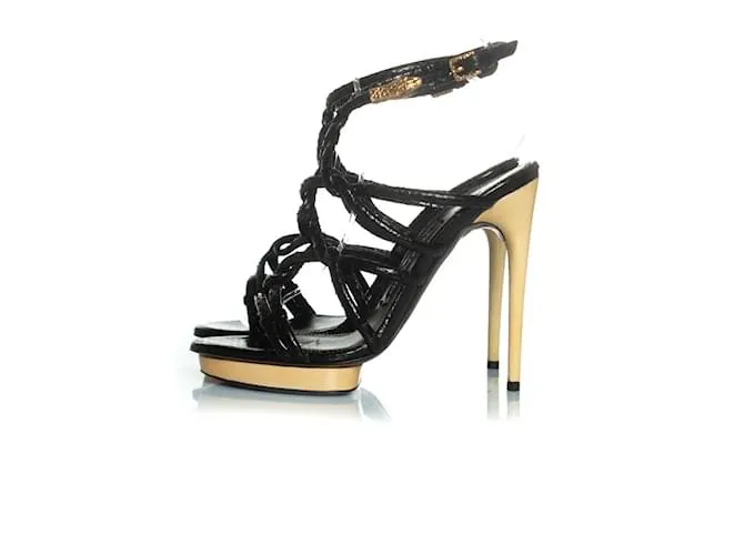 Sandalias slingback de cuero de pitón Tom Ford Negro 