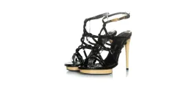 Sandalias slingback de cuero de pitón Tom Ford Negro 