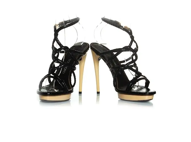 Sandalias slingback de cuero de pitón Tom Ford Negro 