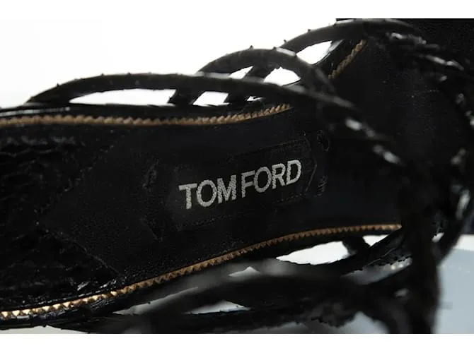 Sandalias slingback de cuero de pitón Tom Ford Negro 