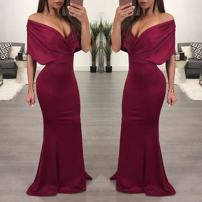 Sexy Shoulder Backed Skirt Dresses Long Party Dress