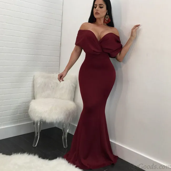 Sexy Shoulder Backed Skirt Dresses Long Party Dress