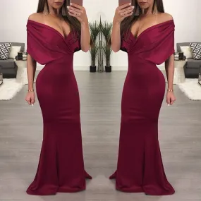 Sexy Shoulder Backed Skirt Dresses Long Party Dress