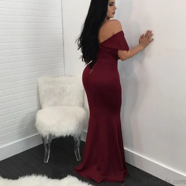 Sexy Shoulder Backed Skirt Dresses Long Party Dress