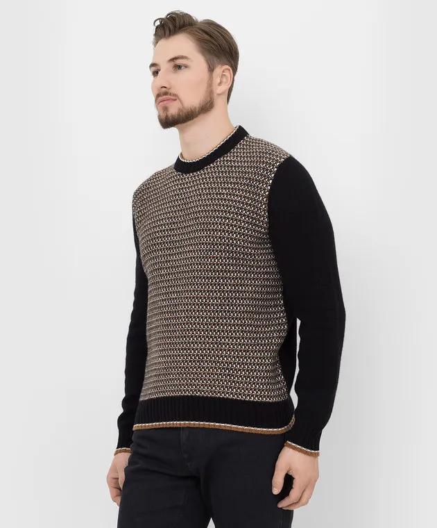 Stefano Ricci Black patterned cashmere sweater