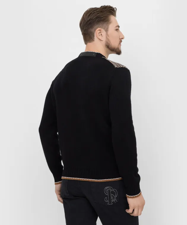 Stefano Ricci Black patterned cashmere sweater