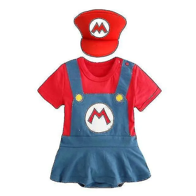 Super Mari Bros Dance Costume Set Child Anime Crawling Suit Romper Hat Gifts_y