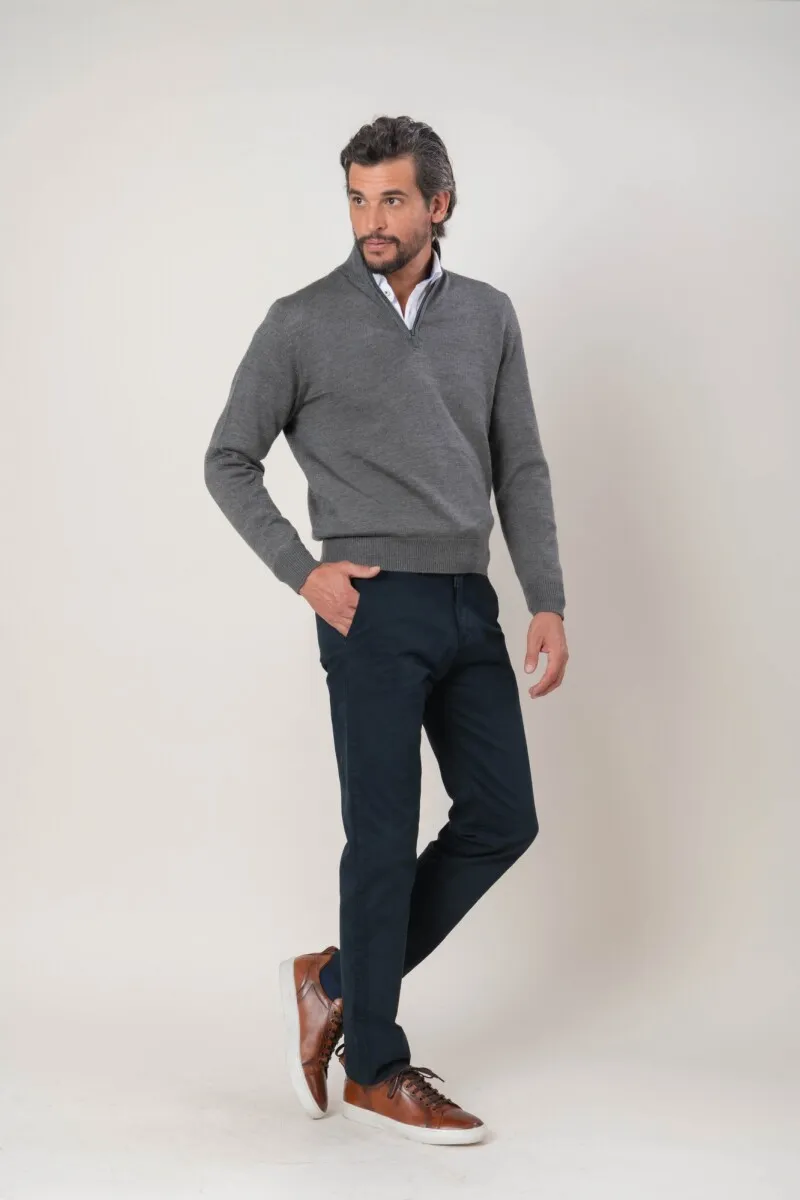 Sweater medio cierre lana Lambswool - Gris medio