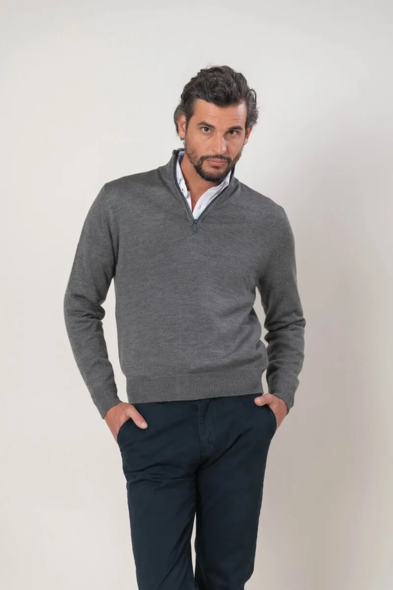 Sweater medio cierre lana Lambswool - Gris medio