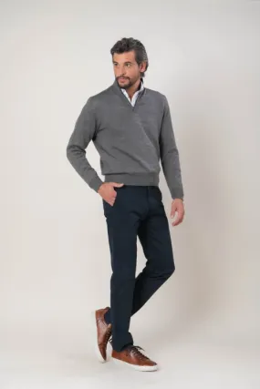 Sweater medio cierre lana Lambswool - Gris medio