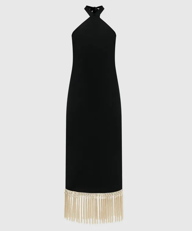 Taller Marmo Black Claudia dress with contrasting fringe