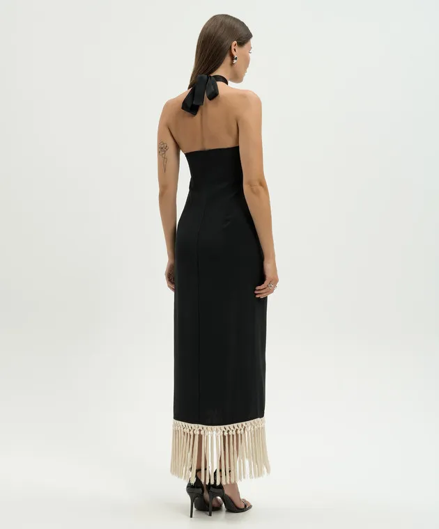 Taller Marmo Black Claudia dress with contrasting fringe