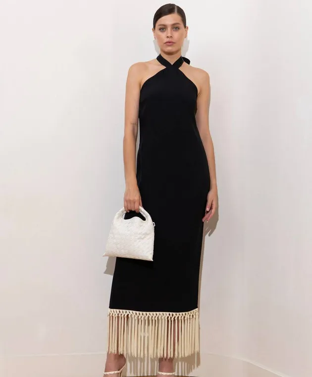 Taller Marmo Black Claudia dress with contrasting fringe