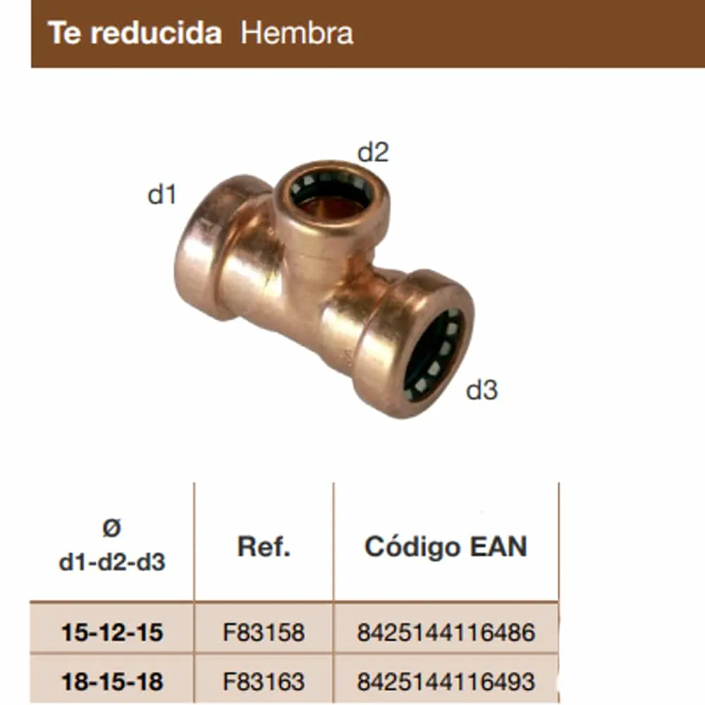 Ts te reducida hembra 18x15x18 sin soldar tectite