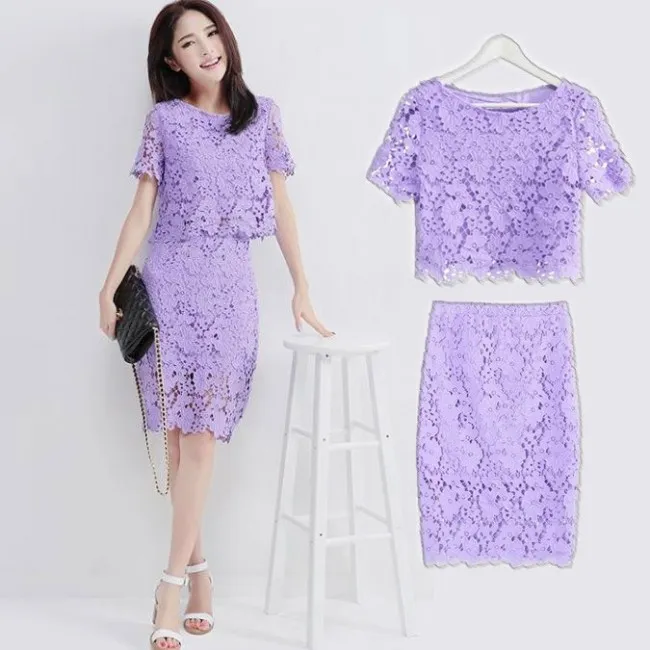 Two-piece Hollow Out Hook Lace OL Dress