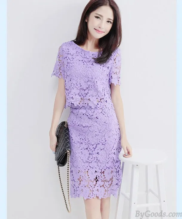 Two-piece Hollow Out Hook Lace OL Dress