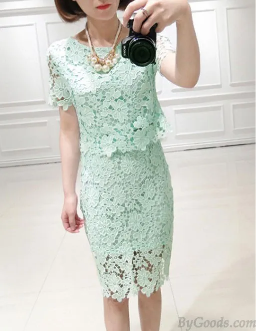 Two-piece Hollow Out Hook Lace OL Dress