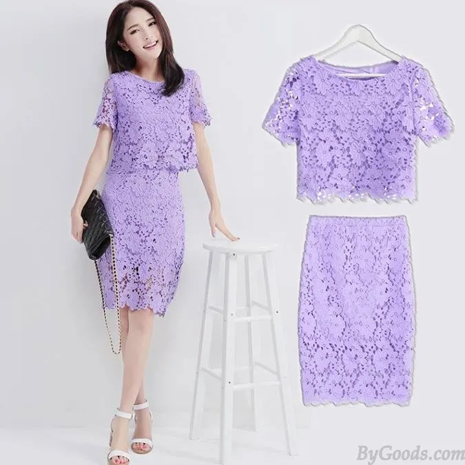 Two-piece Hollow Out Hook Lace OL Dress