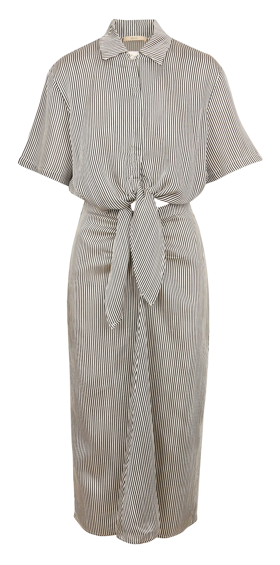 UMA - Vestido camisero recto cuello clásico a rayas en negro