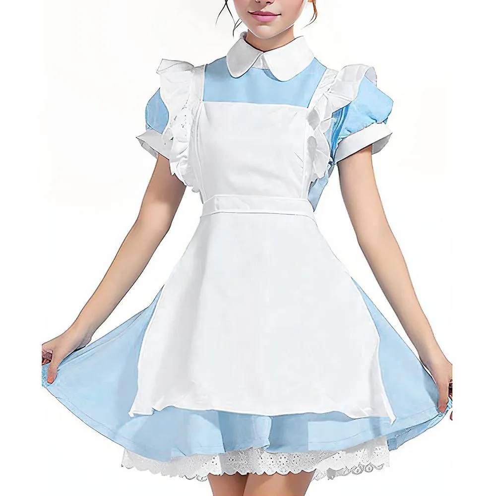 Women Blue Alice In Wonderland Costume Halloween Christmas Party Costume Maid Dress Fairytale Dress Up With Black Bowknot Headwe